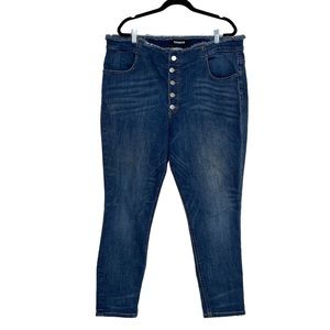 Express High-rise Ankle Length Button Fly Jeans Raw Hem Waistline Blue Size 18R